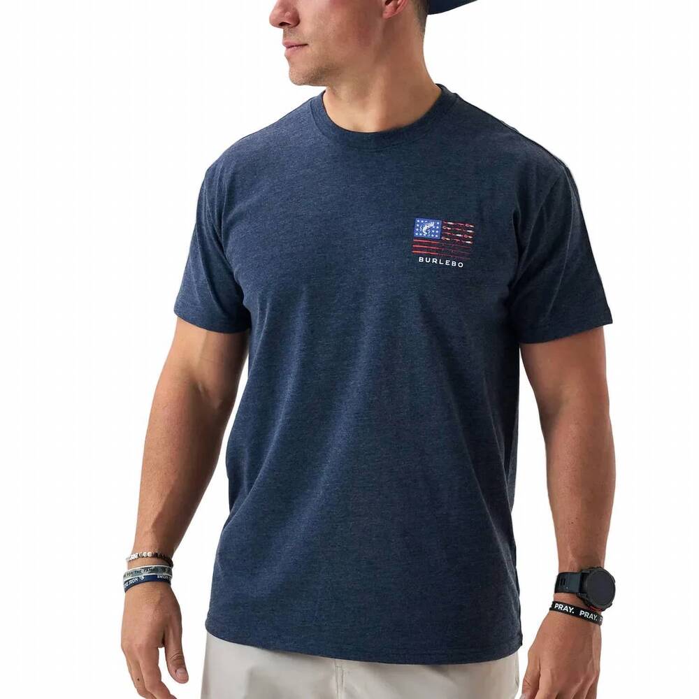 NEW BURLEBO fishing usa short sleeve t-shirt in navy blue
